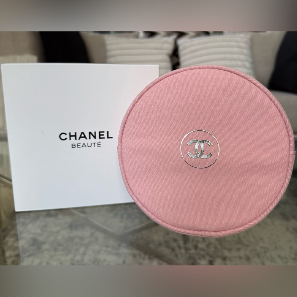 CHANEL Pink Cosmetic Pouch with Silver Zipper